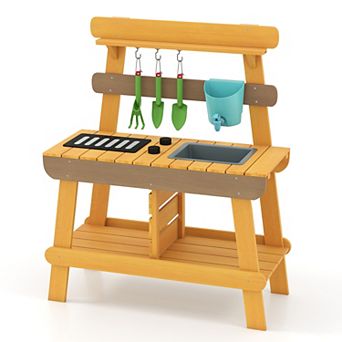 Gymax Play Kitchen for Kids w/ Removable Faucet Sink Grill Rack Rotation Knobs