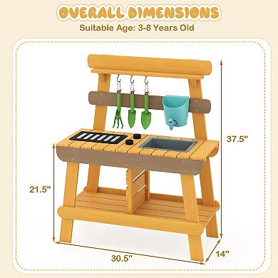 Gymax Play Kitchen for Kids w/ Removable Faucet Sink Grill Rack Rotation Knobs