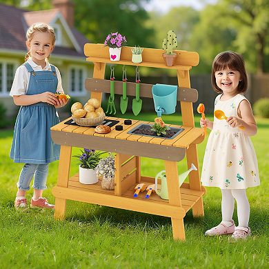 Gymax Play Kitchen for Kids w/ Removable Faucet Sink Grill Rack Rotation Knobs