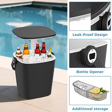 EFU 4 Gallon Portable Ice Cooler Table, 3-in-1 Lift-Top Side Table with Handle for Outdoor