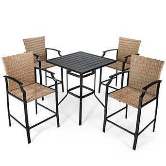 Gymax 5 pc Patio Bar Stool & Table Set Outdoor Bistro Furniture Set w/ Cushions