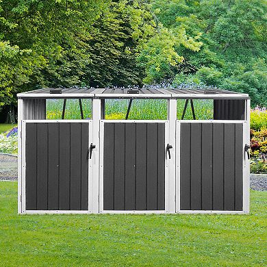 Circuit Terra 3-Bin Metal Outdoor Garbage Shed Galvanized Steel, Lockable, Trash Can Storage