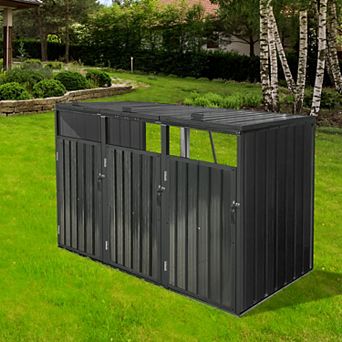 Circuit Terra 3-Bin Metal Outdoor Garbage Shed Galvanized Steel, Lockable, Trash Can Storage