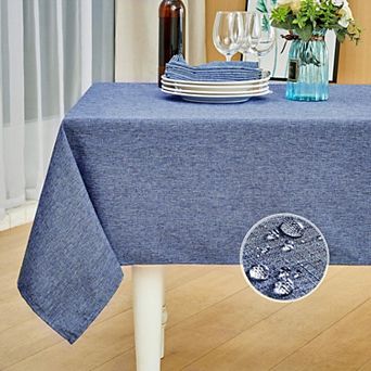 Denim Blue Linen Rectangle Tablecloth Waterproof Wrinkle-Resistant Cover