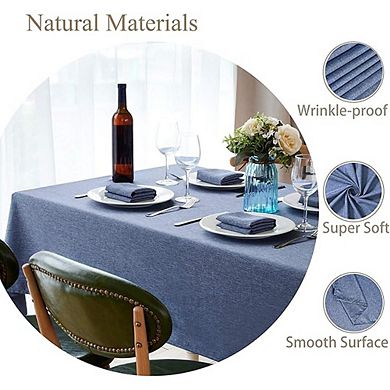 Denim Blue Linen Rectangle Tablecloth Waterproof Wrinkle-Resistant Cover