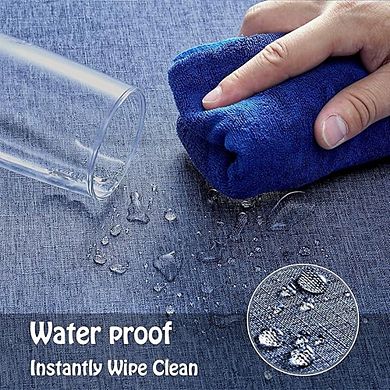 Denim Blue Linen Rectangle Tablecloth Waterproof Wrinkle-Resistant Cover