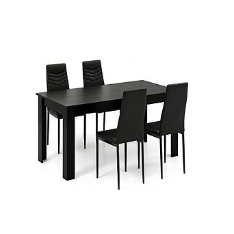 Gymax Modern Rectangular Kitchen Table Set w/ 4 PVC Leather Dining Chairs Black