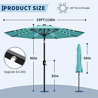 ANIXOL Solar LED Patio Umbrella with Crank and Tilt, Polyester Fabric, Iron Frame