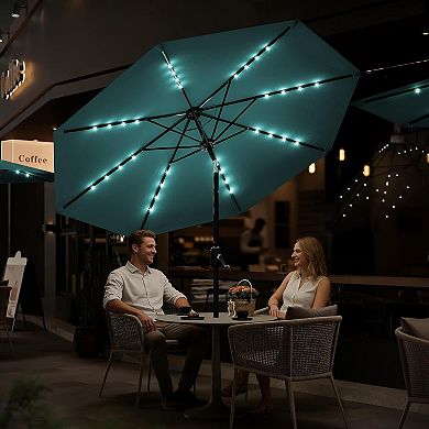ANIXOL Solar LED Patio Umbrella with Crank and Tilt, Polyester Fabric, Iron Frame