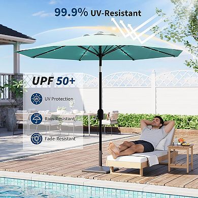 ANIXOL Solar LED Patio Umbrella with Crank and Tilt, Polyester Fabric, Iron Frame
