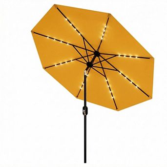 ANIXOL Solar LED Patio Umbrella with Crank and Tilt, Polyester Fabric, Iron Frame