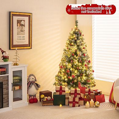 Gymax 5 FT Pre-Lit Christmas Tree Artificial Hinged Christmas Tree w/ 200 Warm-White LED Lights