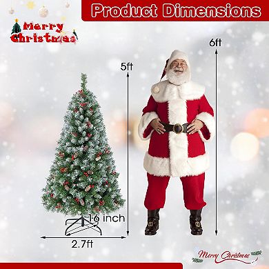 Gymax 5 FT Pre-Lit Christmas Tree Artificial Hinged Christmas Tree w/ 200 Warm-White LED Lights