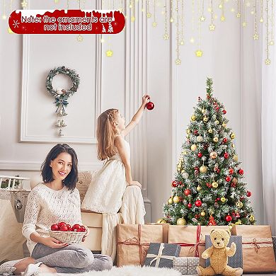 Gymax 5 FT Pre-Lit Christmas Tree Artificial Hinged Christmas Tree w/ 200 Warm-White LED Lights