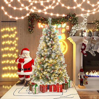 Gymax 5 FT Pre-Lit Christmas Tree Artificial Hinged Christmas Tree w/ 200 Warm-White LED Lights