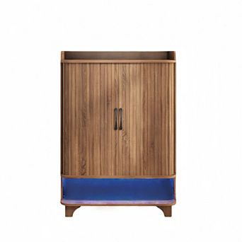 6 tier Shoe Cabinet with Fluted Sliding Tambour Doors, Entryway Shoe Storage Cabinet with Led Light