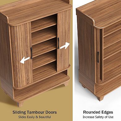 6-Tier Shoe Cabinet with Fluted Sliding Tambour Doors, Entryway Shoe Storage Cabinet with Led Light