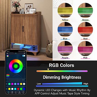 6-Tier Shoe Cabinet with Fluted Sliding Tambour Doors, Entryway Shoe Storage Cabinet with Led Light