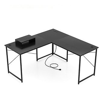 Gymax L-Shaped Reversible Computer Desk 2-Person Long Table w/Monitor Stand Rustic