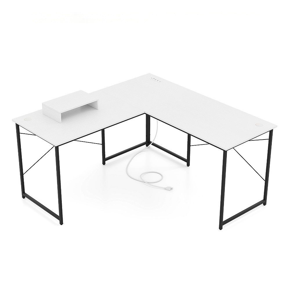 Gymax L-Shaped Reversible Computer Desk 2-Person Long Table w/Monitor ...