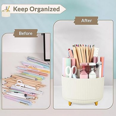 360 Rotating Desk Pen Organizer with 5 Slots for Office and Home