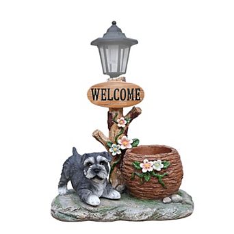 Schnauzer Dog Solar Planter Statue with LED Light Flower Pot & Lawn Ornament for Patio Yard