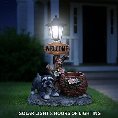 Schnauzer Dog Solar Planter Statue with LED Light Flower Pot & Lawn Ornament for Patio Yard