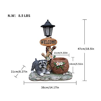 Schnauzer Dog Solar Planter Statue with LED Light Flower Pot & Lawn Ornament for Patio Yard