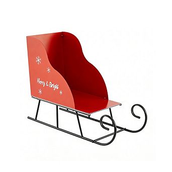 Gymax Metal Christmas Santa Sleigh Basket Festive Decorative Sleigh Cart Holiday Red & Black