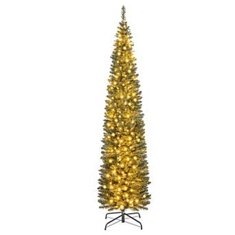 Gymax 5/6/7/8/9 ft Pre-Lit Artificial Christmas Tree Slim Pencil Xmas Tree Holiday Party Decor