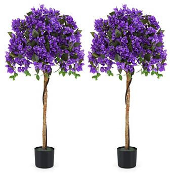 Gymax 53'' Artificial Azalea Tree Faux Floral Plant w/ Red Azalea Flowers Nursery Pot