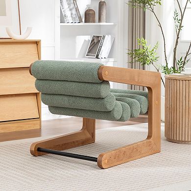 SEYNAR Faux Sherling Tufted Chair with Natural Solid Wood Frame