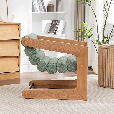 SEYNAR Faux Sherling Tufted Chair with Natural Solid Wood Frame