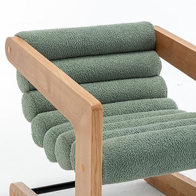 SEYNAR Faux Sherling Tufted Chair with Natural Solid Wood Frame