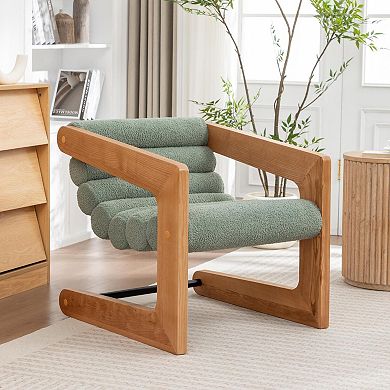 SEYNAR Faux Sherling Tufted Chair with Natural Solid Wood Frame