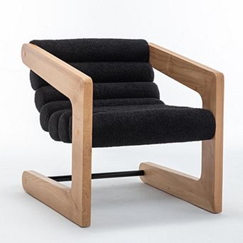 SEYNAR Faux Sherling Tufted Chair with Natural Solid Wood Frame