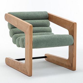 SEYNAR Faux Sherling Tufted Chair with Natural Solid Wood Frame