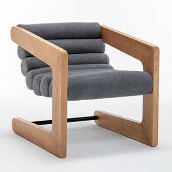 SEYNAR Faux Sherling Tufted Chair with Natural Solid Wood Frame