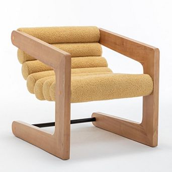 SEYNAR Faux Sherling Tufted Chair with Natural Solid Wood Frame