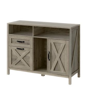 Farmhouse Lateral File Cabinet with 2 Drawers and Door, Wood Storage for Home Office