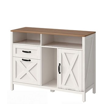Farmhouse Lateral File Cabinet with 2 Drawers and Door, Wood Storage for Home Office