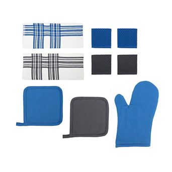 Chicago Metallic 9 pc Kitchen Textile Set: oven mitt, pot holders, dishcloths, & towels included