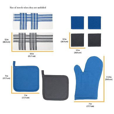 Chicago Metallic 9-Piece Kitchen Textile Set: oven mitt, pot holders, dishcloths, & towels included