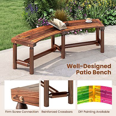 Gymax Patio Curved Bench for 2-3 People Outdoor Loveseat for Backyard Garden