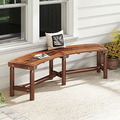 Gymax Patio Curved Bench for 2-3 People Outdoor Loveseat for Backyard Garden
