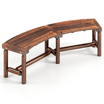 Gymax Patio Curved Bench for 2-3 People Outdoor Loveseat for Backyard Garden