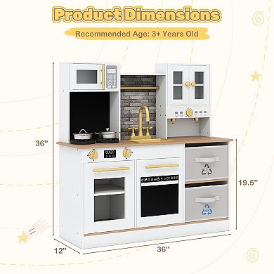 Gymax Kids Kitchen Playset w/Stoves Sound & Light Coffee Machine Faucet & Cookware