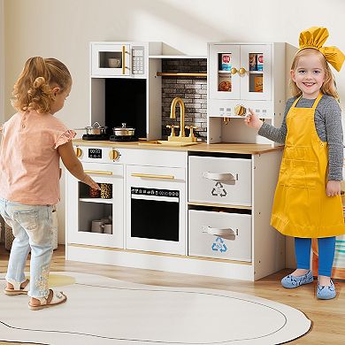 Gymax Kids Kitchen Playset w/Stoves Sound & Light Coffee Machine Faucet & Cookware