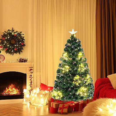 Gymax 4/5/6/7FT Xmas Tree w/ 130/170/230/270 Branch Tips 197/257/389/509 Warm White LED Lights