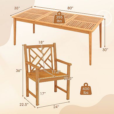 Gymax 9-Pieces Patio Dining Table Set w/8 Chairs Slatted Tabletop 1.96'' Umbrella Hole